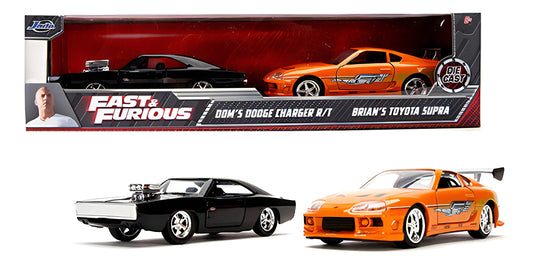 Autos A Escala 1:32 F&f - Dodge Charger Y Toyota Supra Naranja/negro