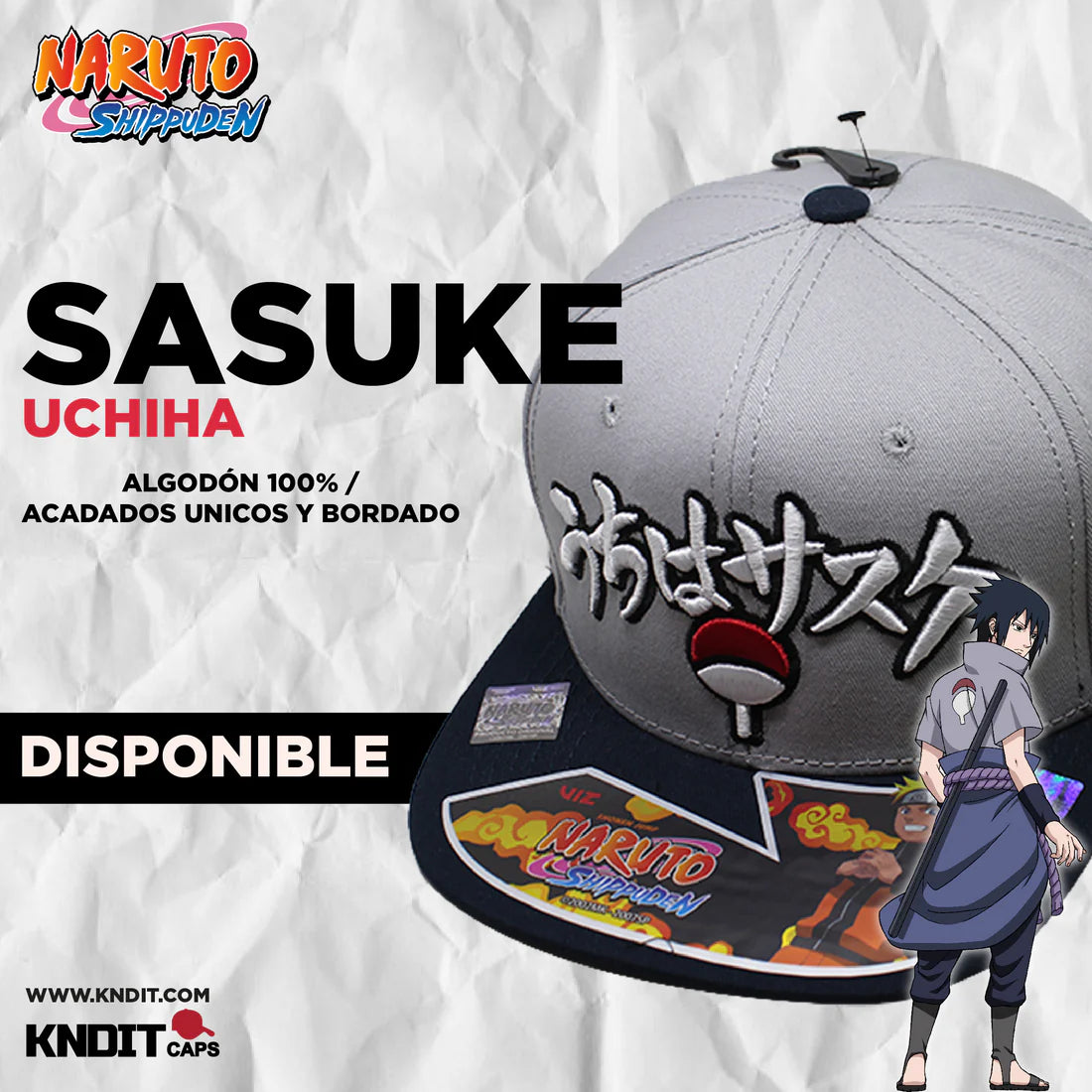 Gorra Kndit Caps Naruto - Sasuke Uchiha Logo Bordado