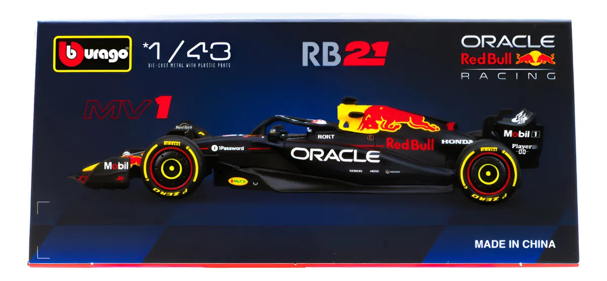 Auto A Escala 1:43 Rb21 C/casco Max Verstappen #1 Exhibidor Azul Oscuro