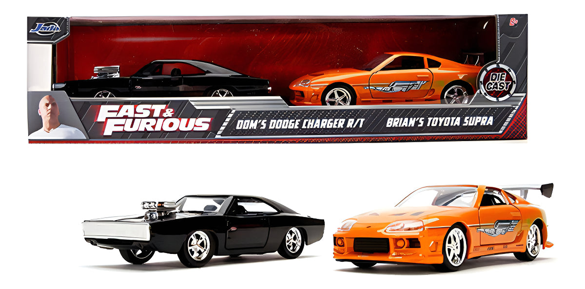 Autos A Escala 1:32 F&f - Dodge Charger Y Toyota Supra Naranja/negro