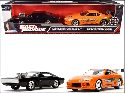 Autos A Escala 1:32 F&f - Dodge Charger Y Toyota Supra Naranja/negro