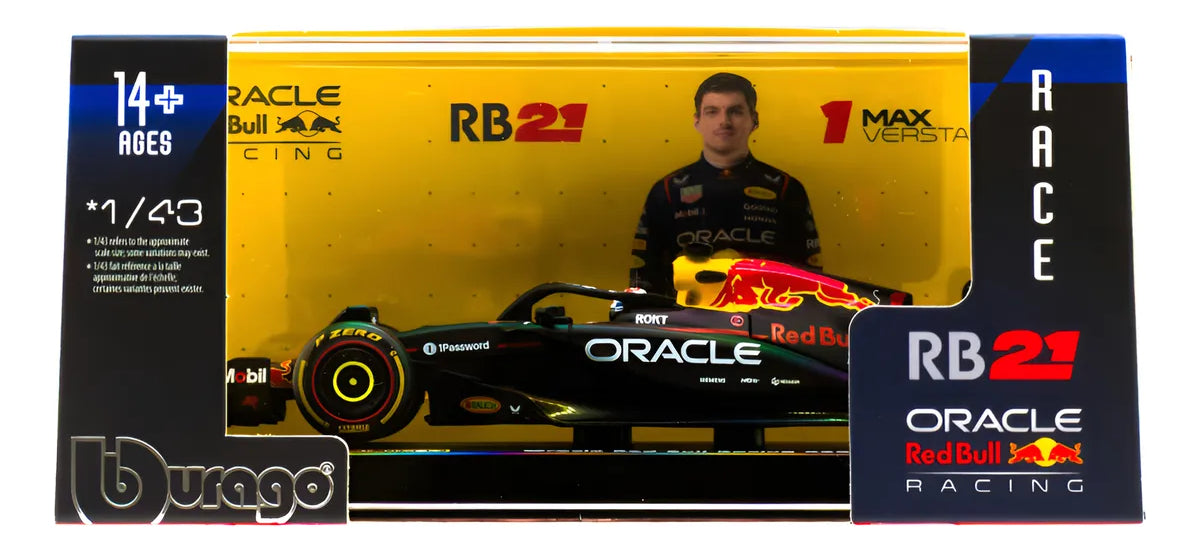 Auto A Escala 1:43 Rb21 C/casco Max Verstappen #1 Exhibidor Azul Oscuro