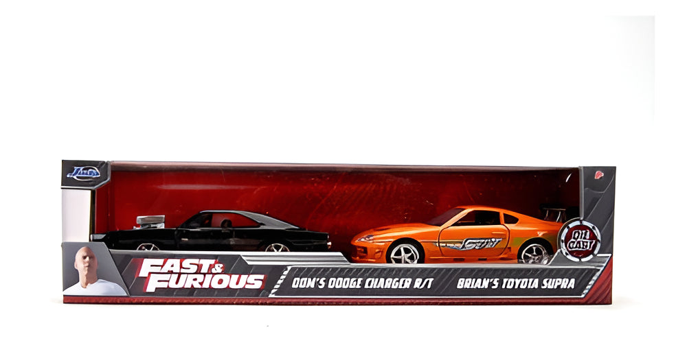 Autos A Escala 1:32 F&f - Dodge Charger Y Toyota Supra Naranja/negro